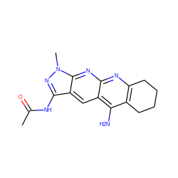 CC(=O)Nc1nn(C)c2nc3nc4c(c(N)c3cc12)CCCC4 ZINC000084705250