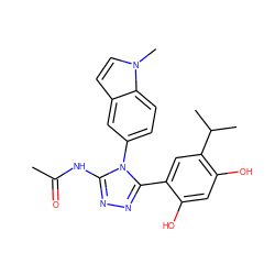 CC(=O)Nc1nnc(-c2cc(C(C)C)c(O)cc2O)n1-c1ccc2c(ccn2C)c1 ZINC000115806827