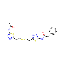 CC(=O)Nc1nnc(CCSCCc2nnc(NC(=O)Cc3ccccc3)s2)s1 ZINC000169697680