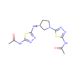 CC(=O)Nc1nnc(N[C@@H]2CCN(c3nnc(NC(C)=O)s3)C2)s1 ZINC000653715028