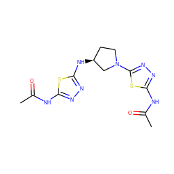 CC(=O)Nc1nnc(N[C@H]2CCN(c3nnc(NC(C)=O)s3)C2)s1 ZINC000653715031