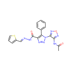 CC(=O)Nc1nonc1-n1nnc(C(=O)NN=Cc2cccs2)c1-c1ccccc1 ZINC000299816405