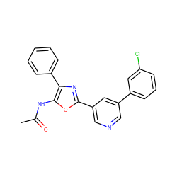 CC(=O)Nc1oc(-c2cncc(-c3cccc(Cl)c3)c2)nc1-c1ccccc1 ZINC000013538096