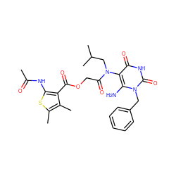 CC(=O)Nc1sc(C)c(C)c1C(=O)OCC(=O)N(CC(C)C)c1c(N)n(Cc2ccccc2)c(=O)[nH]c1=O ZINC000038140493