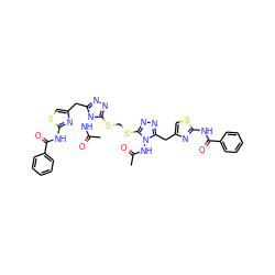 CC(=O)Nn1c(Cc2csc(NC(=O)c3ccccc3)n2)nnc1SCSc1nnc(Cc2csc(NC(=O)c3ccccc3)n2)n1NC(C)=O ZINC000095607373