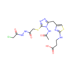 CC(=O)Nn1c(Cc2csc(NCCC(=O)O)n2)nnc1SCC(=O)NNC(=O)CCl ZINC000028816988