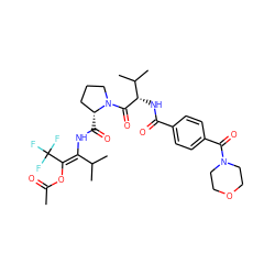 CC(=O)O/C(=C(/NC(=O)[C@@H]1CCCN1C(=O)[C@@H](NC(=O)c1ccc(C(=O)N2CCOCC2)cc1)C(C)C)C(C)C)C(F)(F)F ZINC000003942929