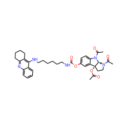 CC(=O)O[C@@]12CCN(C(C)=O)[C@@H]1N(C(C)=O)c1ccc(OC(=O)NCCCCCCNc3c4c(nc5ccccc35)CCCC4)cc12 ZINC000169706588