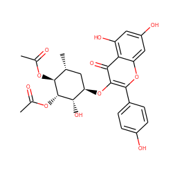 CC(=O)O[C@@H]1[C@@H](OC(C)=O)[C@H](C)C[C@@H](Oc2c(-c3ccc(O)cc3)oc3cc(O)cc(O)c3c2=O)[C@@H]1O ZINC000144531752