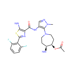 CC(=O)O[C@@H]1CCN(c2c(NC(=O)c3nc(-c4c(F)cccc4F)sc3N)cnn2C)CC[C@@H]1N ZINC000169699534