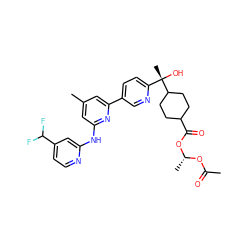 CC(=O)O[C@H](C)OC(=O)C1CCC([C@@](C)(O)c2ccc(-c3cc(C)cc(Nc4cc(C(F)F)ccn4)n3)cn2)CC1 ZINC000205416709