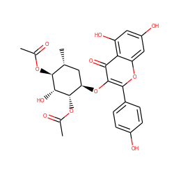 CC(=O)O[C@H]1[C@H](C)C[C@@H](Oc2c(-c3ccc(O)cc3)oc3cc(O)cc(O)c3c2=O)[C@H](OC(C)=O)[C@@H]1O ZINC000144488908