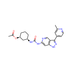 CC(=O)O[C@H]1CCC[C@@H](NC(=O)Nc2cc3[nH]nc(-c4ccnc(C)c4)c3cn2)C1 ZINC000219752912