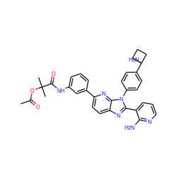 CC(=O)OC(C)(C)C(=O)Nc1cccc(-c2ccc3nc(-c4cccnc4N)n(-c4ccc(C5(N)CCC5)cc4)c3n2)c1 ZINC000169697635