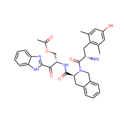 CC(=O)OC[C@H](NC(=O)[C@@H]1Cc2ccccc2CN1C(=O)[C@@H](N)Cc1c(C)cc(O)cc1C)C(=O)c1nc2ccccc2[nH]1 ZINC000043022682