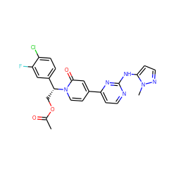 CC(=O)OC[C@H](c1ccc(Cl)c(F)c1)n1ccc(-c2ccnc(Nc3ccnn3C)n2)cc1=O ZINC000144788773