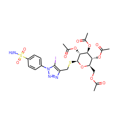 CC(=O)OC[C@H]1O[C@@H](SCc2nnn(-c3ccc(S(N)(=O)=O)cc3)c2I)[C@H](OC(C)=O)[C@@H](OC(C)=O)[C@@H]1OC(C)=O ZINC000095539304