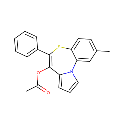 CC(=O)OC1=C(c2ccccc2)Sc2ccc(C)cc2-n2cccc21 ZINC000013739878