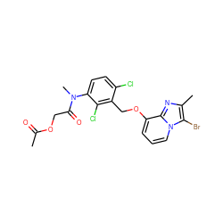 CC(=O)OCC(=O)N(C)c1ccc(Cl)c(COc2cccn3c(Br)c(C)nc23)c1Cl ZINC000013778285