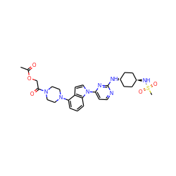 CC(=O)OCC(=O)N1CCN(c2cccc3c2ccn3-c2ccnc(N[C@H]3CC[C@H](NS(C)(=O)=O)CC3)n2)CC1 ZINC000261142108