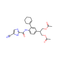 CC(=O)OCC(COC(C)=O)c1ccc(NC(=O)c2ncc(C#N)[nH]2)c(C2=CCCCC2)c1 ZINC000146892379