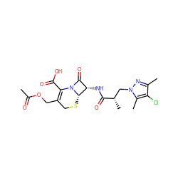 CC(=O)OCC1=C(C(=O)O)N2C(=O)[C@H](NC(=O)[C@@H](C)Cn3nc(C)c(Cl)c3C)[C@@H]2SC1 ZINC000013138970