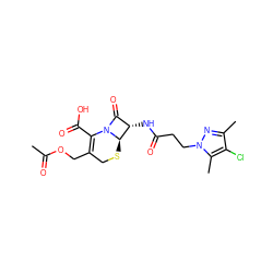 CC(=O)OCC1=C(C(=O)O)N2C(=O)[C@H](NC(=O)CCn3nc(C)c(Cl)c3C)[C@H]2SC1 ZINC000009974930