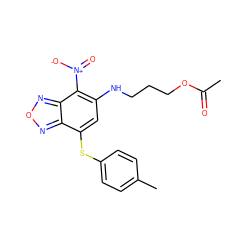 CC(=O)OCCCNc1cc(Sc2ccc(C)cc2)c2nonc2c1[N+](=O)[O-] ZINC000004677081