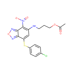 CC(=O)OCCCNc1cc(Sc2ccc(Cl)cc2)c2nonc2c1[N+](=O)[O-] ZINC000008683039