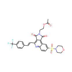 CC(=O)OCCN1C(=O)c2c(/C=C/c3ccc(C(F)(F)F)cc3)nc3ccc(S(=O)(=O)N4CCOCC4)cc3c2C1=O ZINC000014947184