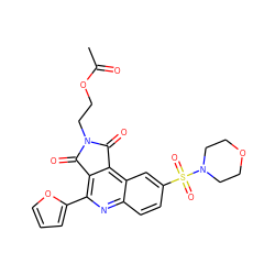 CC(=O)OCCN1C(=O)c2c(-c3ccco3)nc3ccc(S(=O)(=O)N4CCOCC4)cc3c2C1=O ZINC000013644553