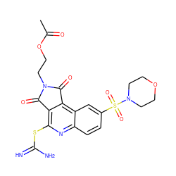 CC(=O)OCCN1C(=O)c2c(SC(=N)N)nc3ccc(S(=O)(=O)N4CCOCC4)cc3c2C1=O ZINC000013644563