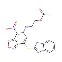 CC(=O)OCCNc1cc(Sc2nc3ccccc3[nH]2)c2nonc2c1[N+](=O)[O-] ZINC000008683028