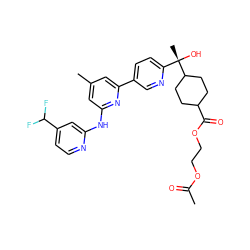 CC(=O)OCCOC(=O)C1CCC([C@@](C)(O)c2ccc(-c3cc(C)cc(Nc4cc(C(F)F)ccn4)n3)cn2)CC1 ZINC000205909400