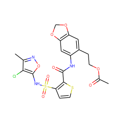 CC(=O)OCCc1cc2c(cc1NC(=O)c1sccc1S(=O)(=O)Nc1onc(C)c1Cl)OCO2 ZINC000029414186