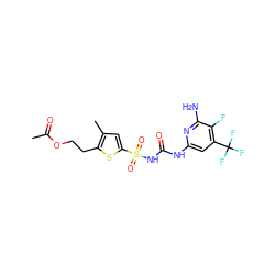 CC(=O)OCCc1sc(S(=O)(=O)NC(=O)Nc2cc(C(F)(F)F)c(F)c(N)n2)cc1C ZINC000071331824