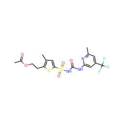 CC(=O)OCCc1sc(S(=O)(=O)NC(=O)Nc2cc(C(F)(F)F)cc(C)n2)cc1C ZINC000071340849