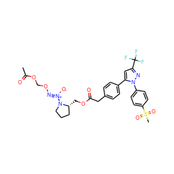 CC(=O)OCO/N=[N+](\[O-])N1CCC[C@H]1COC(=O)Cc1ccc(-c2cc(C(F)(F)F)nn2-c2ccc(S(C)(=O)=O)cc2)cc1 ZINC000049679411