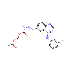 CC(=O)OCOC(=O)N(C)/N=N/c1ccc2ncnc(Nc3cccc(Cl)c3)c2c1 ZINC000045287250