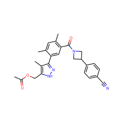 CC(=O)OCc1[nH]nc(-c2cc(C(=O)N3CC(c4ccc(C#N)cc4)C3)c(C)cc2C)c1C ZINC000220785750