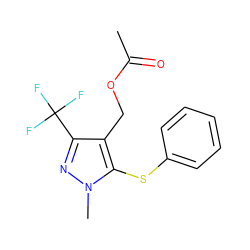 CC(=O)OCc1c(C(F)(F)F)nn(C)c1Sc1ccccc1 ZINC000001388082