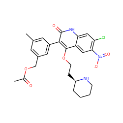 CC(=O)OCc1cc(C)cc(-c2c(OCC[C@@H]3CCCCN3)c3cc([N+](=O)[O-])c(Cl)cc3[nH]c2=O)c1 ZINC000029465072