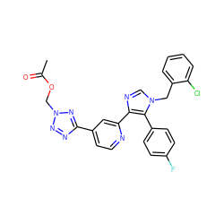 CC(=O)OCn1nnc(-c2ccnc(-c3ncn(Cc4ccccc4Cl)c3-c3ccc(F)cc3)c2)n1 ZINC000225939118