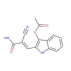 CC(=O)Oc1c(/C=C(\C#N)C(N)=O)[nH]c2ccccc12 ZINC000000448118