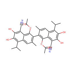 CC(=O)Oc1c(-c2c(C)cc3c(C(C)C)c(O)c(O)c(C#N)c3c2OC(C)=O)c(C)cc2c(C(C)C)c(O)c(O)c(C#N)c12 ZINC000029475093