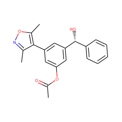 CC(=O)Oc1cc(-c2c(C)noc2C)cc([C@H](O)c2ccccc2)c1 ZINC000095587756