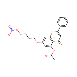 CC(=O)Oc1cc(OCCCCO[N+](=O)[O-])cc2oc(-c3ccccc3)cc(=O)c12 ZINC000049124829