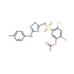 CC(=O)Oc1cc(S(=O)(=O)Nc2nc(Nc3ccc(C)cc3)n[nH]2)c(S)cc1Cl ZINC000001642337