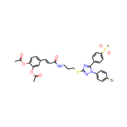 CC(=O)Oc1ccc(/C=C/C(=O)NCCCSc2nc(-c3ccc(S(C)(=O)=O)cc3)n(-c3ccc(Br)cc3)n2)cc1OC(C)=O ZINC000653798225