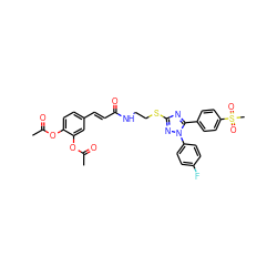 CC(=O)Oc1ccc(/C=C/C(=O)NCCSc2nc(-c3ccc(S(C)(=O)=O)cc3)n(-c3ccc(F)cc3)n2)cc1OC(C)=O ZINC000653798222